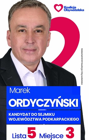Marek Ordyczyński - kandydat do sejmiku. Lista nr 5, miejsce nr 3
