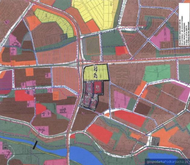 Plan zagospodarowania przestrznnego na terenie dawnych ogródków działkowych Nasz Gaj. Źródło: Biuro Rozwoju Miasta Rzeszowa