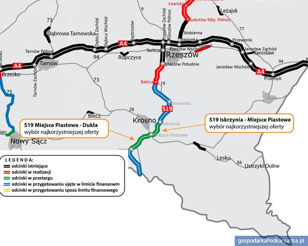 Najkorzystniejsze oferty na budowę odcinków S19 Iskrzynia - Miejsce Piastowe i Miejsce Piastowe - Dukla wybrane