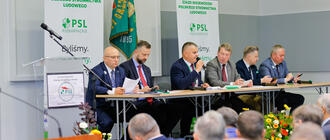 Podczas walnego zjazdu delegatów PSL w Boguchwale. Od lewej Adam Dziedzic, Władysław Kosiniak-Kamysz, Wiesław Lada, Zbigniew Micał, Jakub Stefaniak i Tomasz Lorenc