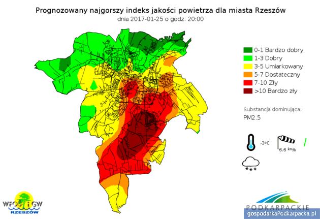 test Prognoza jakości powietrza w Rzeszowie od 25 do 27 stycznia 2017