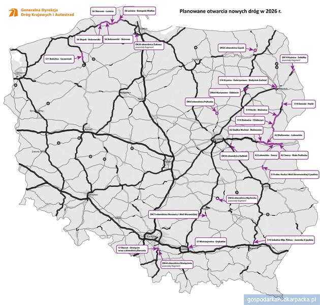 Plany budowy dr&oacute;g krajowych w 2026 r. Podkarpackie na tle kraju